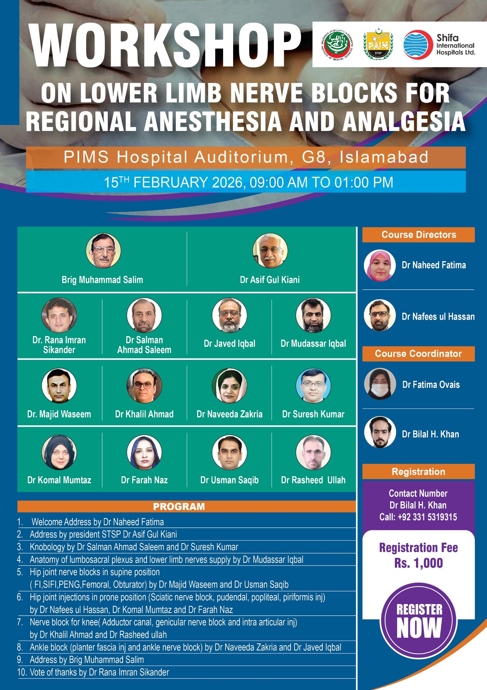 Workshop on Lower Limb Nerve Blocks for Regional Anesthesia and Analgesia